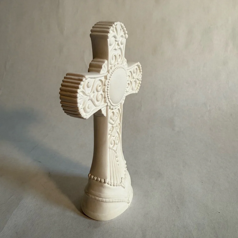 Elegant White Decorative Cross Cake Topper
